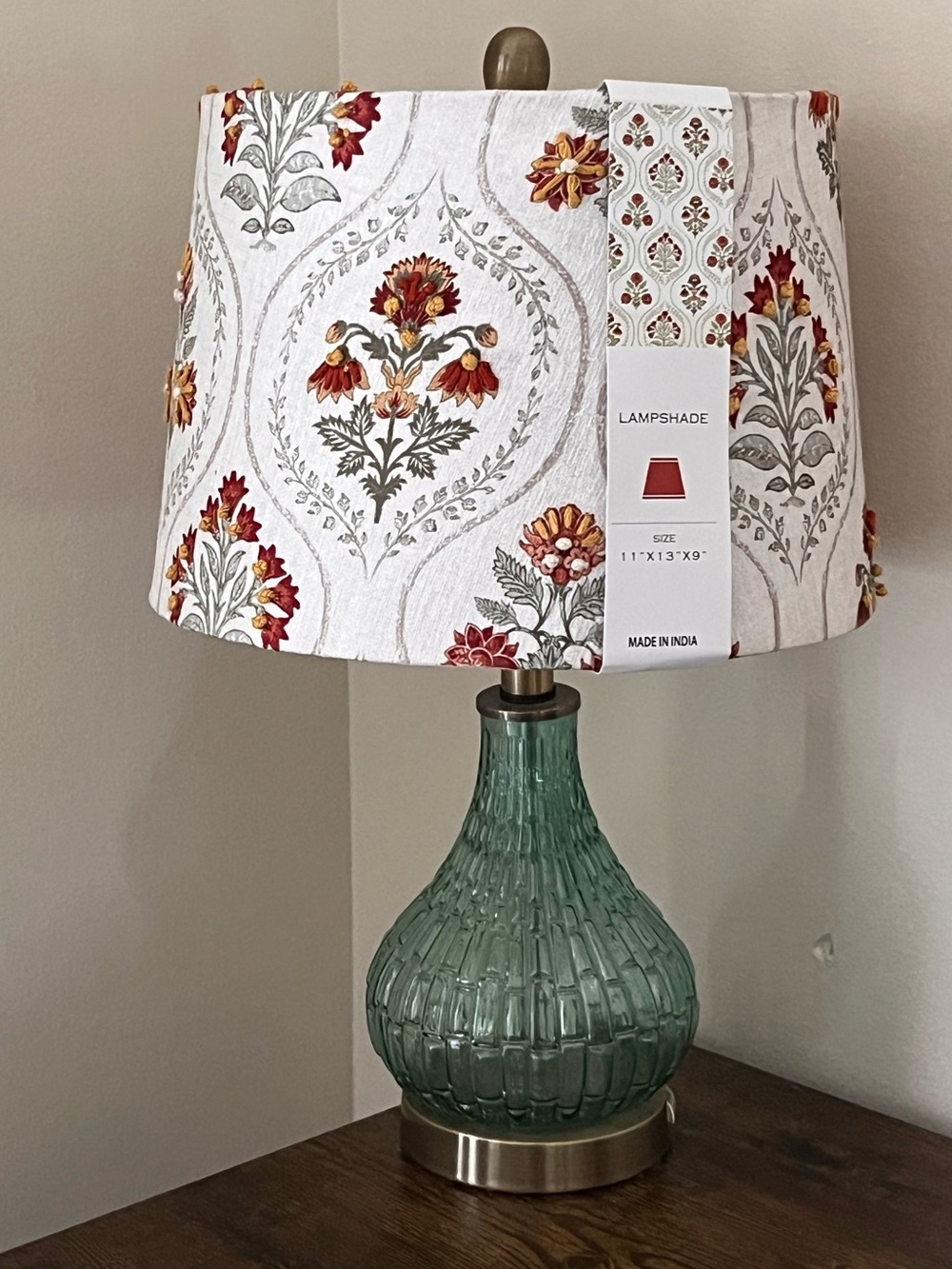 Unique Floral Red and Cream Fabric Lampshade - Home Accents